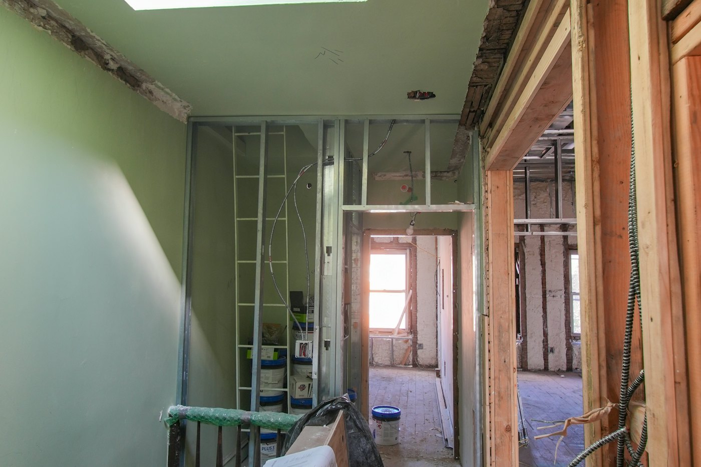 After: interior stripped back to clean framing, ready for renovation