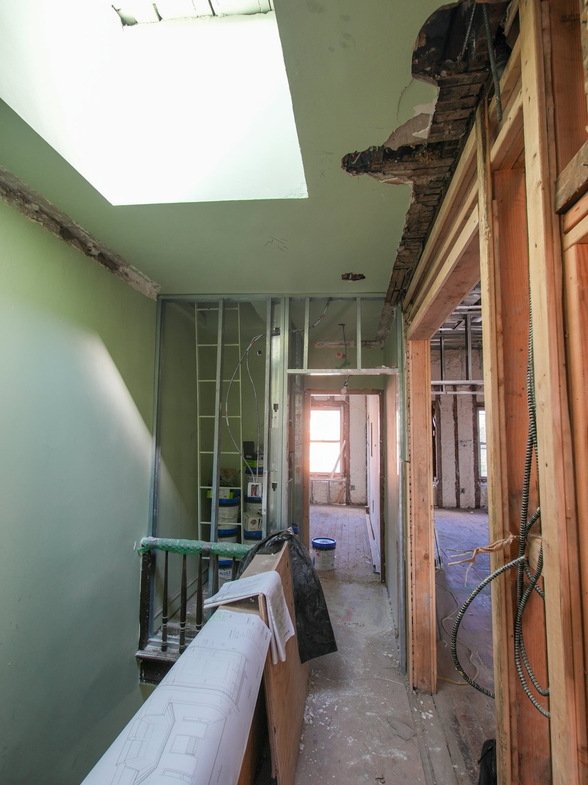 Commercial interior hallway stripped back to framing