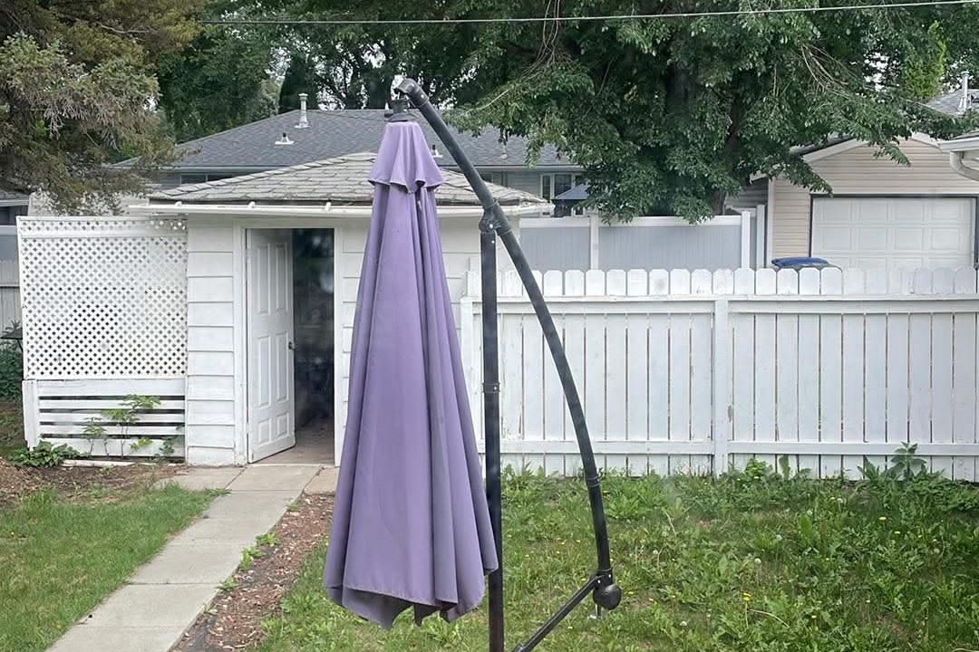 Before shed removal by Demolition King Group: a white wooden storage shed with a lattice screen in a residential backyard